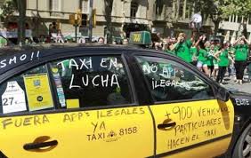 taxi protestando por la app Uber
