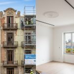 Panorámica de edificios en Barcelona con instalaciones de energía renovable y cubiertas sostenibles.